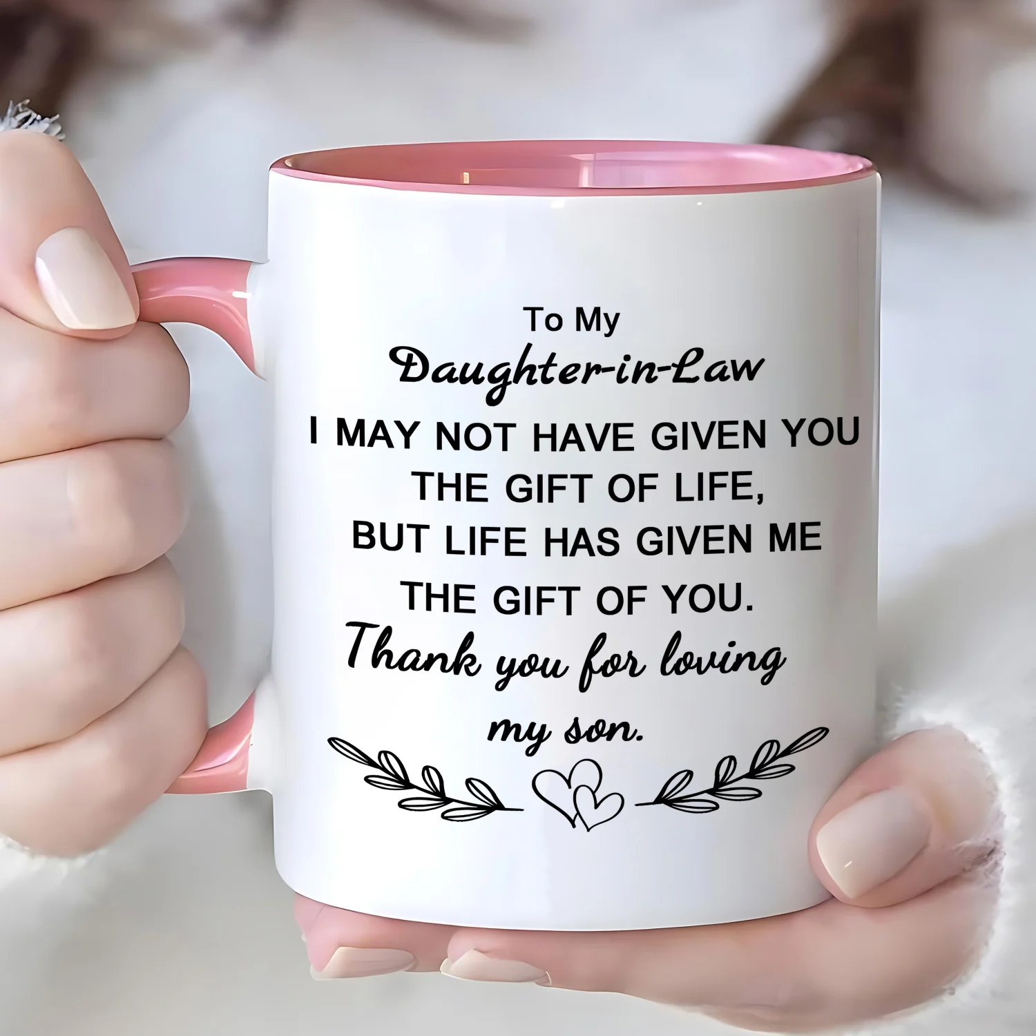 1pc 11oz Coffee Mug for Daughter-in-Law from Mother-in-Law - Heartfelt "Thank You for Loving My Son" Gift with Elegant Black Scr
1pc 11oz Coffee Mug for Daughter-in-Law from Mother-in-Law - Heartfelt "Thank You for Loving My Son" Gift with Elegant Black Scr