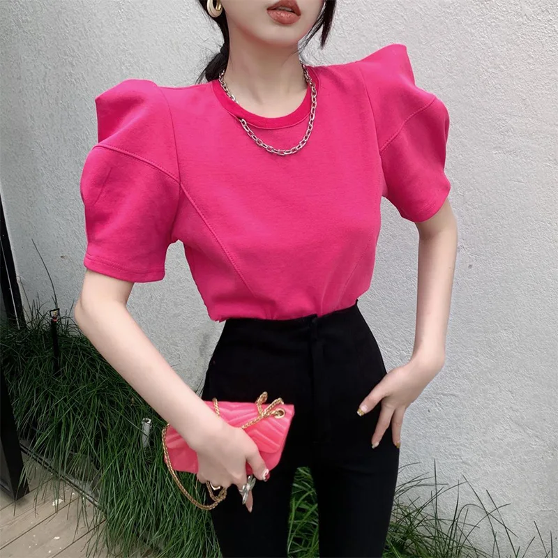 Summer New Fashion Chain Puff Sleeve Pure Cotton T-Shirt Women Y2K Loose O-neck Solid Color Short Sleeve Tops
Summer New Fashion Chain Puff Sleeve Pure Cotton T-Shirt Women Y2K Loose O-neck Solid Color Short Sleeve Tops