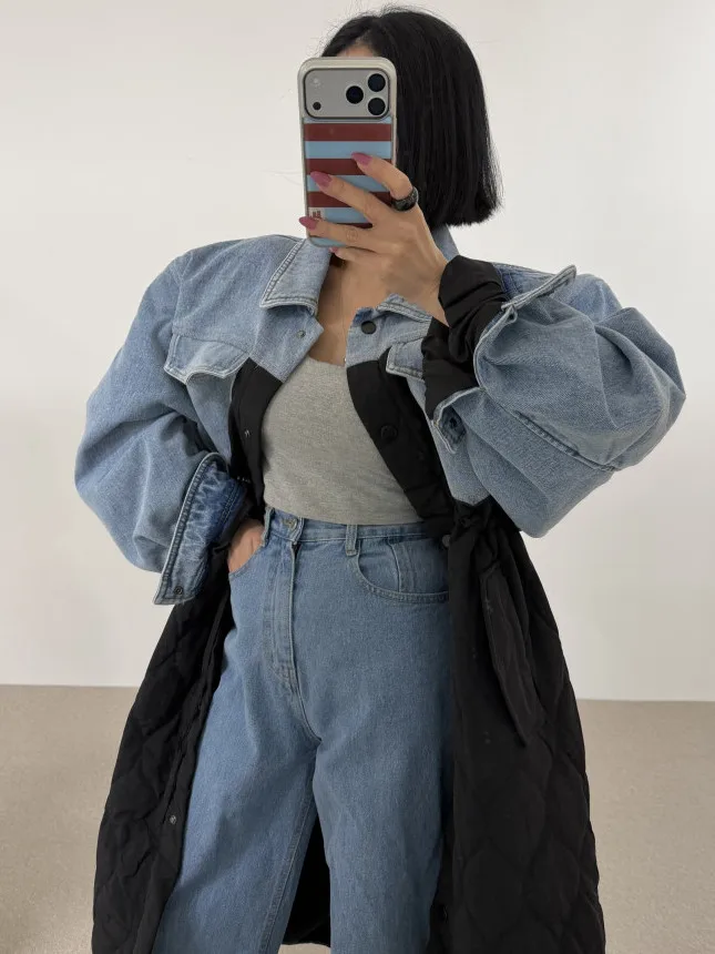 Retro Collar Denim Patchwork Cotton Jacket Women's Loose Fit Autumn Winter Warm Coat Medium Length Casual Style
Retro Collar Denim Patchwork Cotton Jacket Women's Loose Fit Autumn Winter Warm Coat Medium Length Casual Style