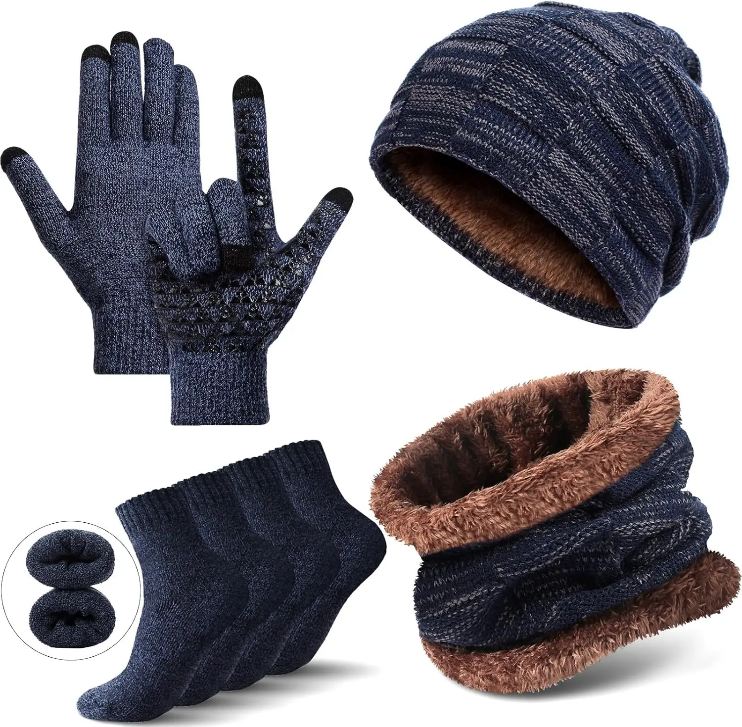 Winter Beanie Hat Scarf Socks Gloves Set with Touchscreen, Fleece Lined for Men Women
Winter Beanie Hat Scarf Socks Gloves Set with Touchscreen, Fleece Lined for Men Women
