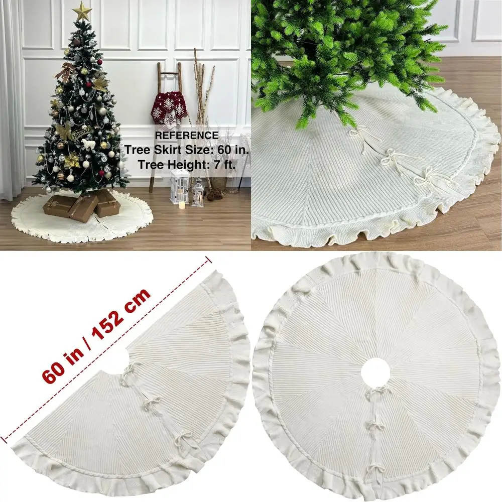 Cream White 60 Inch Ruffled Sweater Knit Christmas Tree Skirt with Lace Ties, Perfect for Festive Decor
Cream White 60 Inch Ruffled Sweater Knit Christmas Tree Skirt with Lace Ties, Perfect for Festive Decor
