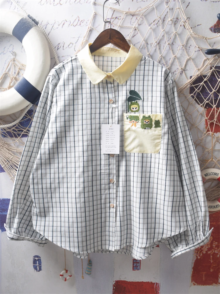 Japanese Preppy Style Shirts Plaid Cartoon Embroidery Pockets Blouses 2025 Autumn New Tops Fashion Design Kawaii Women Clothing
Japanese Preppy Style Shirts Plaid Cartoon Embroidery Pockets Blouses 2025 Autumn New Tops Fashion Design Kawaii Women Clothing