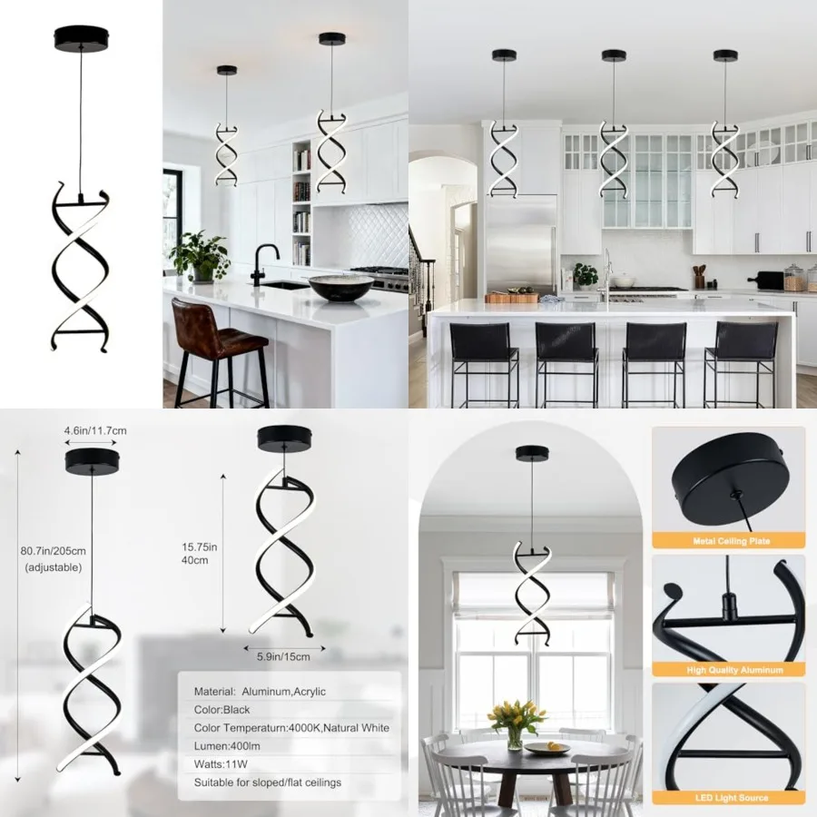 Spiral Led Pendant Light Fixture, 11W Modern Led Chandelier, 4000K Adjustable Height Hanging Light Fixture for Kitchen Living R
Spiral Led Pendant Light Fixture, 11W Modern Led Chandelier, 4000K Adjustable Height Hanging Light Fixture for Kitchen Living R
