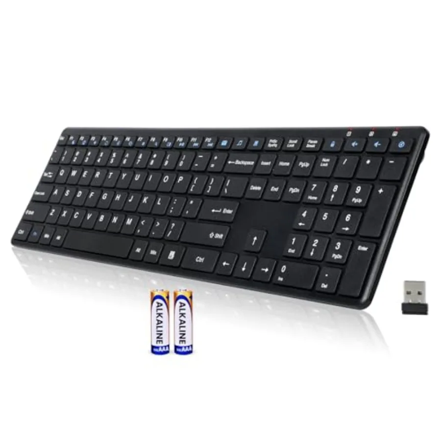 Wireless Keyboard-2.4G USB Ultra Slim Quiet Full Size Matte PC Computer Keyboard, 19 Multimedia Keys, Number Pad, PlugandPlay,