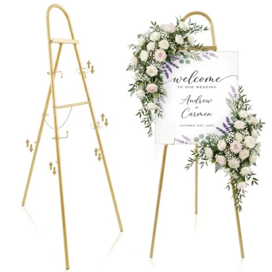 Gold 42"-63" Adjustable Easel Stand for Sign Heavy Duty Metal Easel with 4 Display Modes 360° Rotating Hooks 4-Tier Adjustable
Gold 42"-63" Adjustable Easel Stand for Sign Heavy Duty Metal Easel with 4 Display Modes 360° Rotating Hooks 4-Tier Adjustable