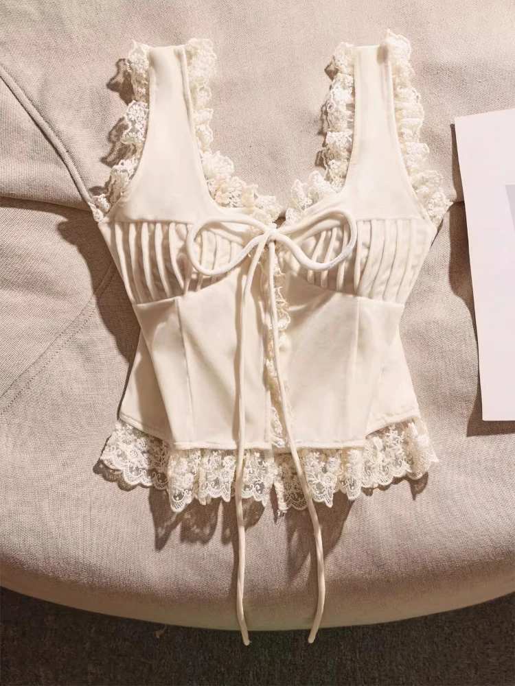 American Sexy Tanks Solid Color Lace Patchwork Pleated Bandage Crop Tops Sleeveless Camis Summer All Match 2025 Women's Clothing
American Sexy Tanks Solid Color Lace Patchwork Pleated Bandage Crop Tops Sleeveless Camis Summer All Match 2025 Women's Clothing