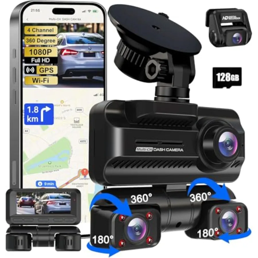 Dash Cam 4 Channels 360 Front Rear Inside DashCam, 4K Full HD Car Camera with 128G Card, Built-in Wi-Fi GPS, 3.18 IPS Screen, W
Dash Cam 4 Channels 360 Front Rear Inside DashCam, 4K Full HD Car Camera with 128G Card, Built-in Wi-Fi GPS, 3.18 IPS Screen, W