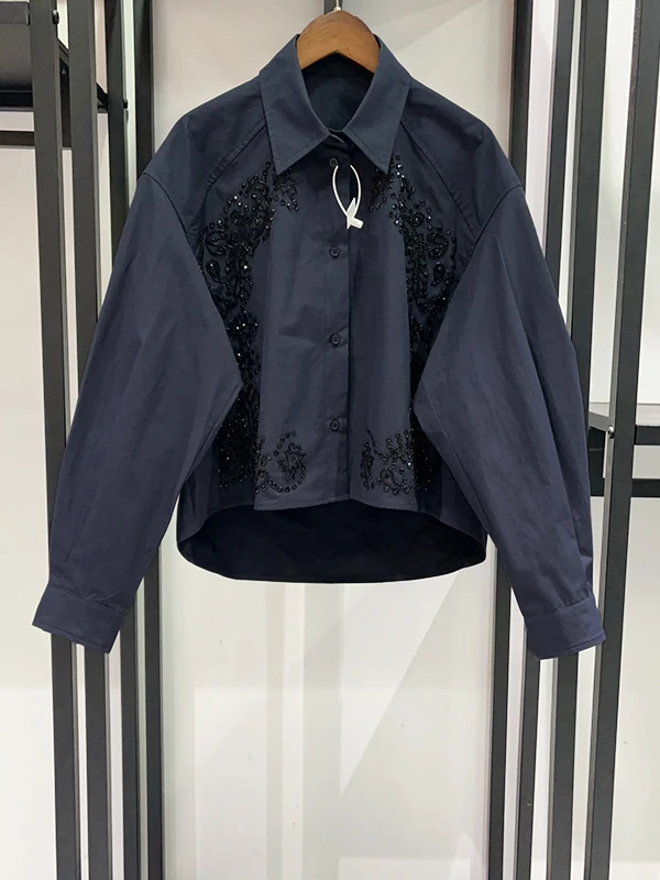 Slimming Embroidered Shirt Women's Fashion Spring 2026 Beaded Decorated Cotton Long Sleeve Stand Collar French Style
Slimming Embroidered Shirt Women's Fashion Spring 2026 Beaded Decorated Cotton Long Sleeve Stand Collar French Style