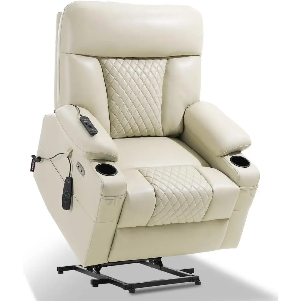 Cream White Heavy Duty Electric Recliner with Heat, Massage, Cup Holders, and USB Ports for Adults
Cream White Heavy Duty Electric Recliner with Heat, Massage, Cup Holders, and USB Ports for Adults