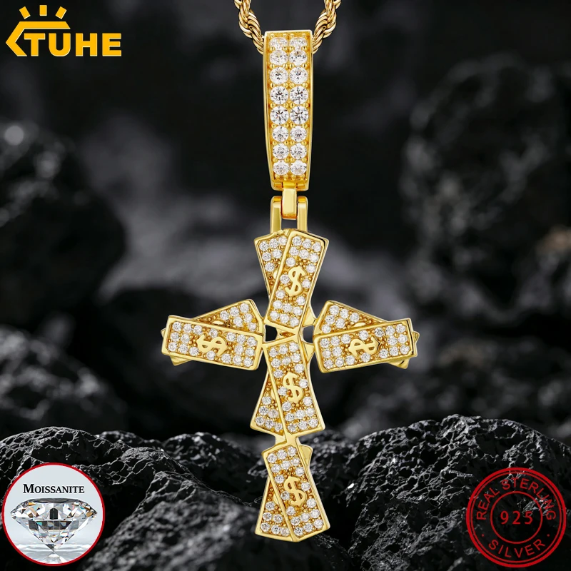 TUHE Unisex Iced Out Cross Pendant Necklace S925 Sterling Silver Full Moissanite Dollar Symbol Necklace For Men Hip Hop Jewelry
TUHE Unisex Iced Out Cross Pendant Necklace S925 Sterling Silver Full Moissanite Dollar Symbol Necklace For Men Hip Hop Jewelry