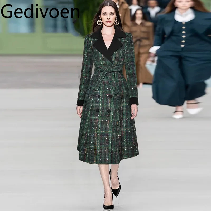 Gedivoen Fashion Design Autumn and Winter Women's Coat Notched Long-Sleeved Lace-Ups Double-breasted Plaid Overcoat
Gedivoen Fashion Design Autumn and Winter Women's Coat Notched Long-Sleeved Lace-Ups Double-breasted Plaid Overcoat