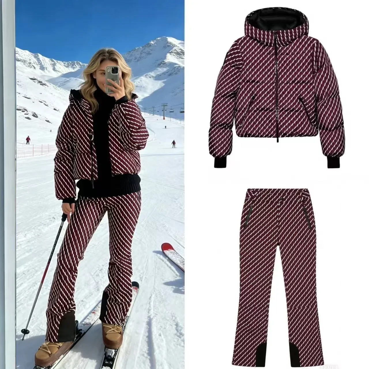 Winter Two Piece Skiing Pant Set Hooded High Waist Cotton Padded Jacket Belt Parka Thick Warm Pockets Windproof Skiing Pant
Winter Two Piece Skiing Pant Set Hooded High Waist Cotton Padded Jacket Belt Parka Thick Warm Pockets Windproof Skiing Pant