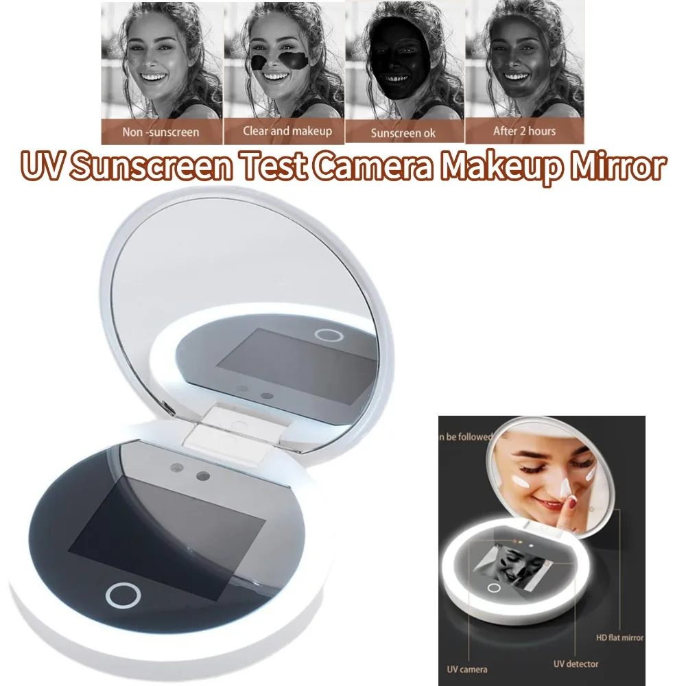 UV Smart Sunscreen Makeup Mirror Sunscreen Detection Mirror UV Mirror Sunscreen Testing Camera with Light Portable Travel Makeup
UV Smart Sunscreen Makeup Mirror Sunscreen Detection Mirror UV Mirror Sunscreen Testing Camera with Light Portable Travel Makeup
