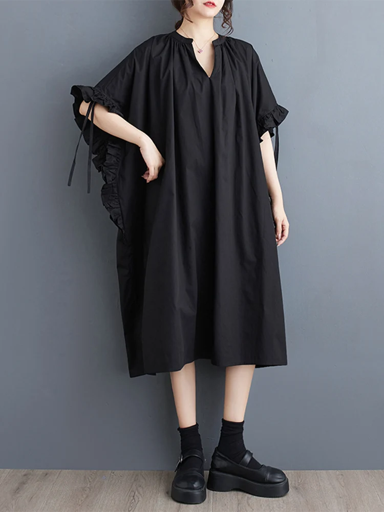 2024 Summer New Oversized Black Vintage Dresses For Women V-Neck Short Sleeve Loose Casual Midi Dress Fashion Elegant Clothing
2024 Summer New Oversized Black Vintage Dresses For Women V-Neck Short Sleeve Loose Casual Midi Dress Fashion Elegant Clothing