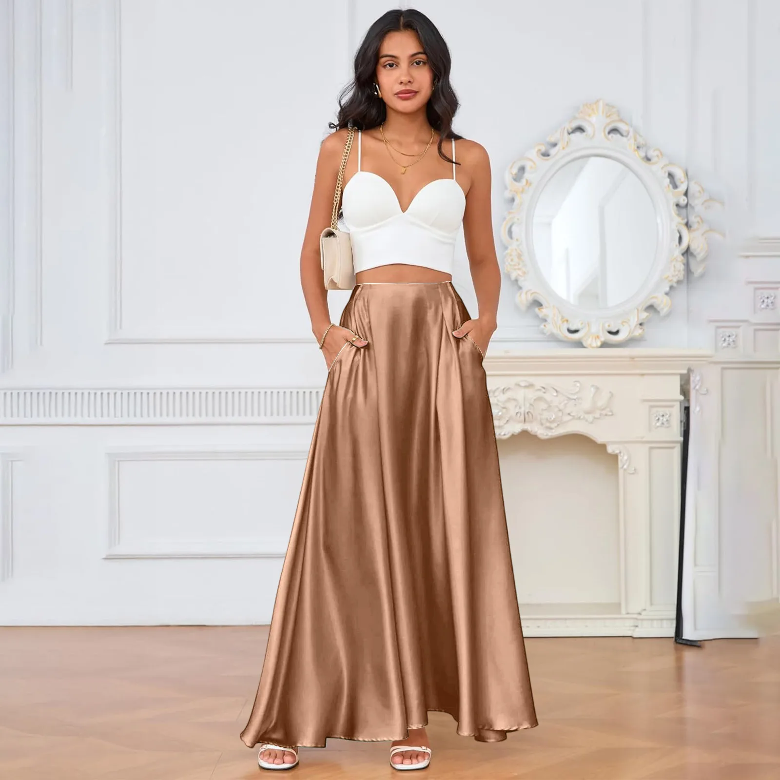 Ladies Elegant Satin A-Line Slimming Midi Skirt 2026 New Lower Back Elasticity Pockets Skirts Daily Stylish All-Match Skirts
Ladies Elegant Satin A-Line Slimming Midi Skirt 2026 New Lower Back Elasticity Pockets Skirts Daily Stylish All-Match Skirts