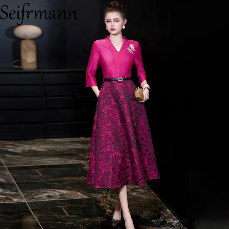 Seifrmann 2026 Spring Women's clothing New Fashionable V-neck Seven Sleeve Jacquard Waistband cinching Dress
Seifrmann 2026 Spring Women's clothing New Fashionable V-neck Seven Sleeve Jacquard Waistband cinching Dress