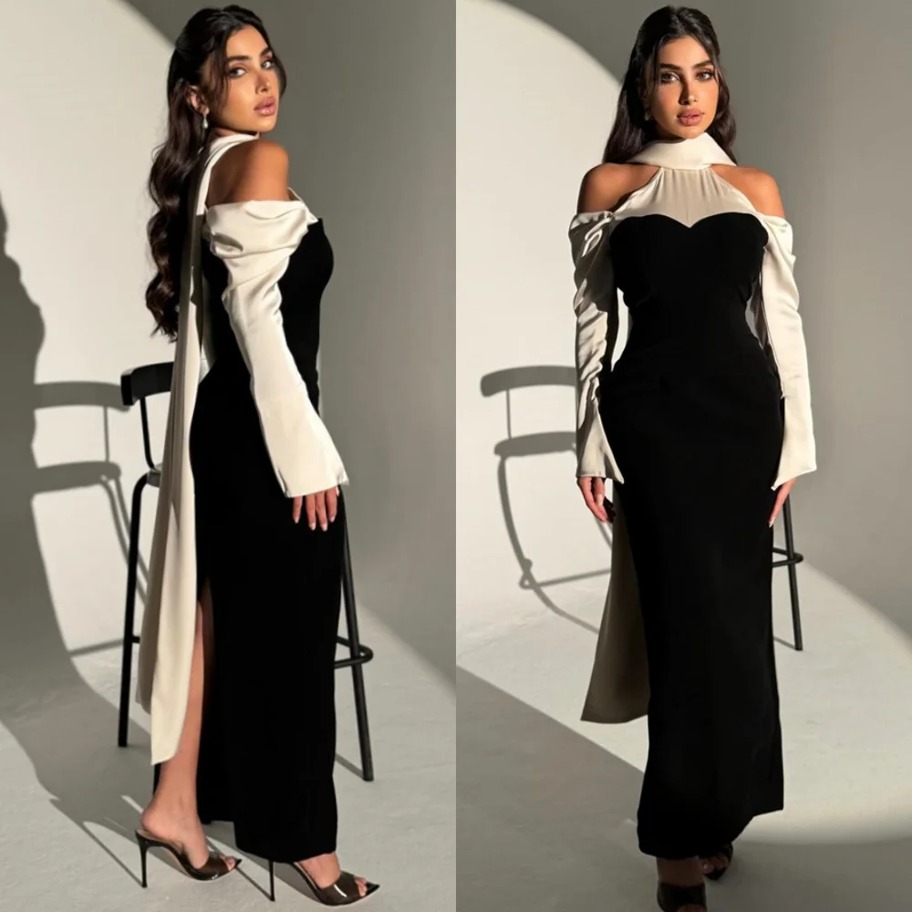 Customized Mermaid Formal Black Jersey Party Dresses Elegant Halter Long Sleeves Evening Gowns Luxury Special Occasion Gowns
Customized Mermaid Formal Black Jersey Party Dresses Elegant Halter Long Sleeves Evening Gowns Luxury Special Occasion Gowns