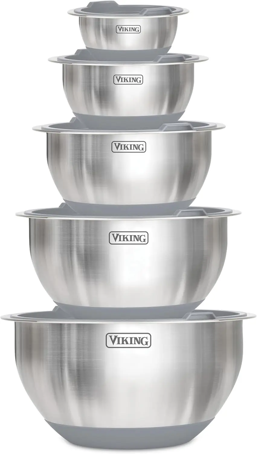 10 Piece Stainless Steel Mixing Bowls Set with Lids, Non-Slip Silicone Base, Dishwasher Safe, Grey
10 Piece Stainless Steel Mixing Bowls Set with Lids, Non-Slip Silicone Base, Dishwasher Safe, Grey