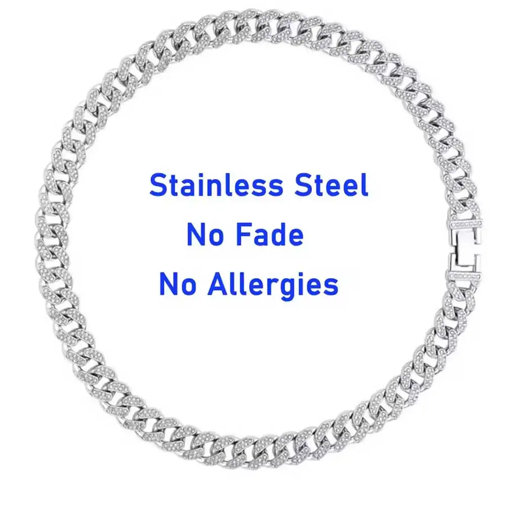 12mm Stainless Steel Cuban Link Chain Necklace Iced Out Bling Rhinestone Hip Hop Jewelry Gift for Men Women
12mm Stainless Steel Cuban Link Chain Necklace Iced Out Bling Rhinestone Hip Hop Jewelry Gift for Men Women