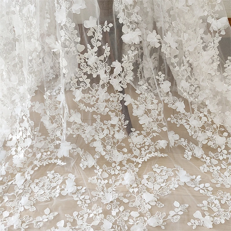 White 3D Flower Beaded Embroidery Lace Fabric for Wedding Dress Evening Dress DIY Decorative Handmade Material Designer Fabric
White 3D Flower Beaded Embroidery Lace Fabric for Wedding Dress Evening Dress DIY Decorative Handmade Material Designer Fabric
