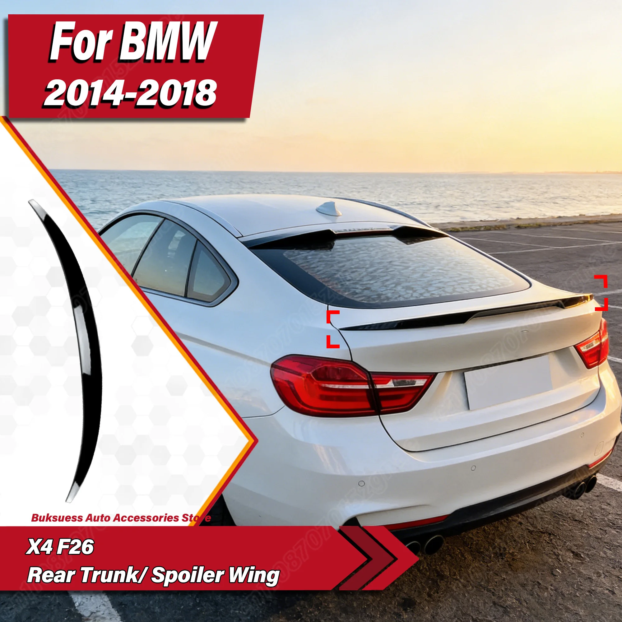 For BMW X4 F26 2014 2015 2016 2017 2018 Automobile Rear Trunk Spoiler Wing Car Rear Splitter Body Decorate Modification Kit
For BMW X4 F26 2014 2015 2016 2017 2018 Automobile Rear Trunk Spoiler Wing Car Rear Splitter Body Decorate Modification Kit