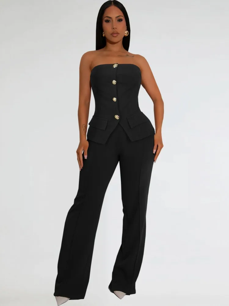 2 Piece Women Set 2025 Summer Autumn Sleeveless Strapless Tops And Pants Suits Outfits Fashion Matching Sets Outfit Tracksuits
2 Piece Women Set 2025 Summer Autumn Sleeveless Strapless Tops And Pants Suits Outfits Fashion Matching Sets Outfit Tracksuits