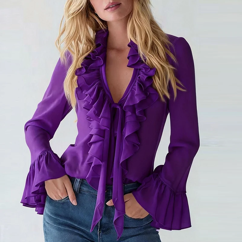 New Elegant Women Long Sleeve Blouse Shirt Women V Neck Ruffle Design Print Shirts For Women Fashion Spring Autumn Pullover Tops
New Elegant Women Long Sleeve Blouse Shirt Women V Neck Ruffle Design Print Shirts For Women Fashion Spring Autumn Pullover Tops