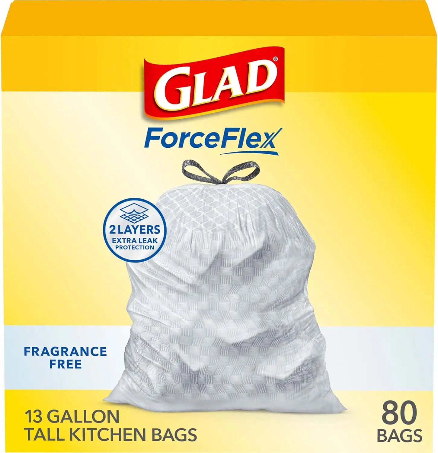 Tall Kitchen Drawstring Trash Bags, 13 Gal, Fragrance Free, 80 Ct, Stretchable Strength
Tall Kitchen Drawstring Trash Bags, 13 Gal, Fragrance Free, 80 Ct, Stretchable Strength