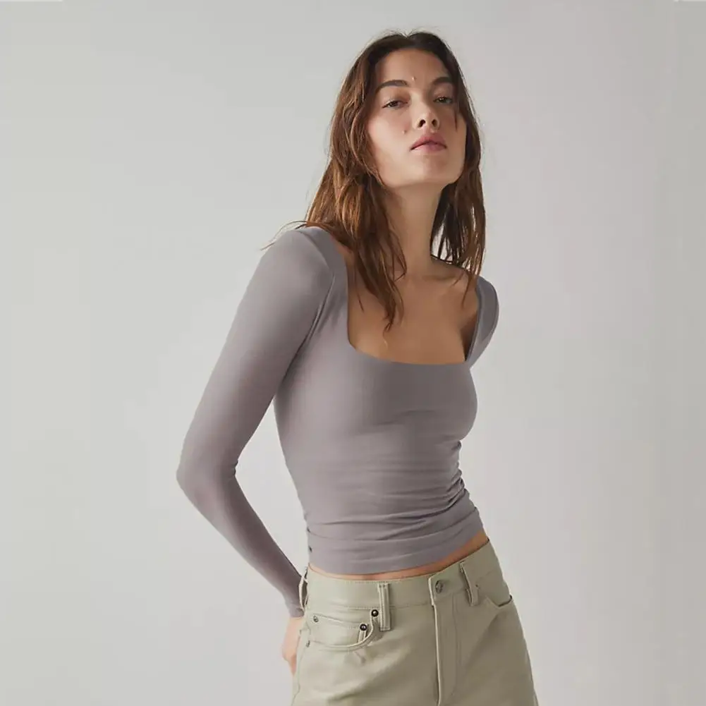 Autumn Long-sleeved Top Chic Square Neck Long Sleeve Blouse Women's Slim Fit Pullover with Soft Waist-exposed Short T-shirt
Autumn Long-sleeved Top Chic Square Neck Long Sleeve Blouse Women's Slim Fit Pullover with Soft Waist-exposed Short T-shirt