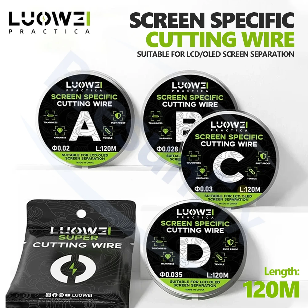 LUOWEI SUPER 120M разделение экрана нано-алмазный провод 0,02/0,028/0,03/0,035 мм для ремонта мобильных устройств, режущий инструмент для разделения экрана
LUOWEI SUPER 120M разделение экрана нано-алмазный провод 0,02/0,028/0,03/0,035 мм для ремонта мобильных устройств, режущий инструмент для разделения экрана