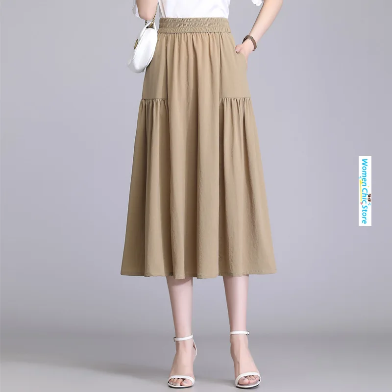 Women Chic Elastic High Waist A-line Solid Color Midi Skirt 2024 Summer New Elegant Loose Casual Black Skirts Office Lady 98171
Women Chic Elastic High Waist A-line Solid Color Midi Skirt 2024 Summer New Elegant Loose Casual Black Skirts Office Lady 98171