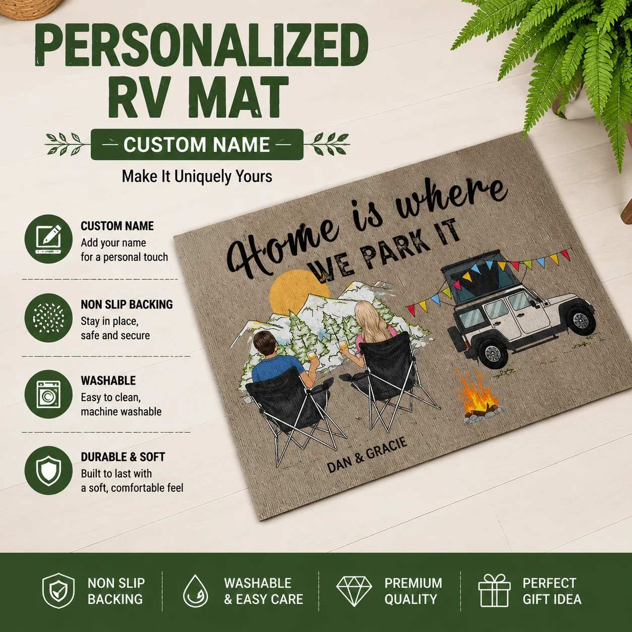 Custom Caravan Carpet Personalized RV Mat Camper Rug Non Slip Washable Camping Doormat for Camper Van Entrance Travel Gift
Custom Caravan Carpet Personalized RV Mat Camper Rug Non Slip Washable Camping Doormat for Camper Van Entrance Travel Gift