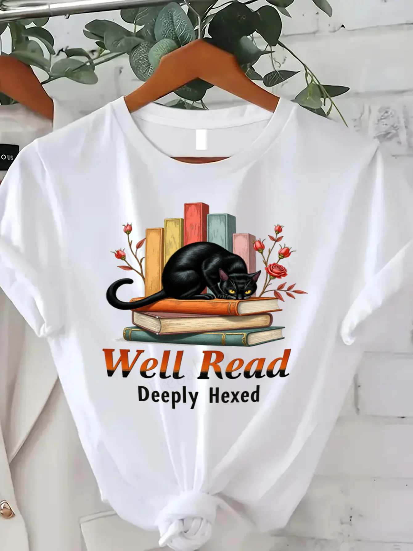 Футболка с круглым вырезом Well Read Deep Hexed Cat Books Футболка женская Повседневная футболка больших размеров с коротким рукавом Модный повседневный топ 
Футболка с круглым вырезом Well Read Deep Hexed Cat Books Футболка женская Повседневная футболка больших размеров с коротким рукавом Модный повседневный топ