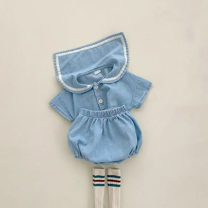 2023 Summer New Baby Navy Collar Clothes Set Kids Girls Short Sleeve Denim Tops + Shorts 2pcs Suit Cute Baby Boy Denim Outfits
2023 Summer New Baby Navy Collar Clothes Set Kids Girls Short Sleeve Denim Tops + Shorts 2pcs Suit Cute Baby Boy Denim Outfits