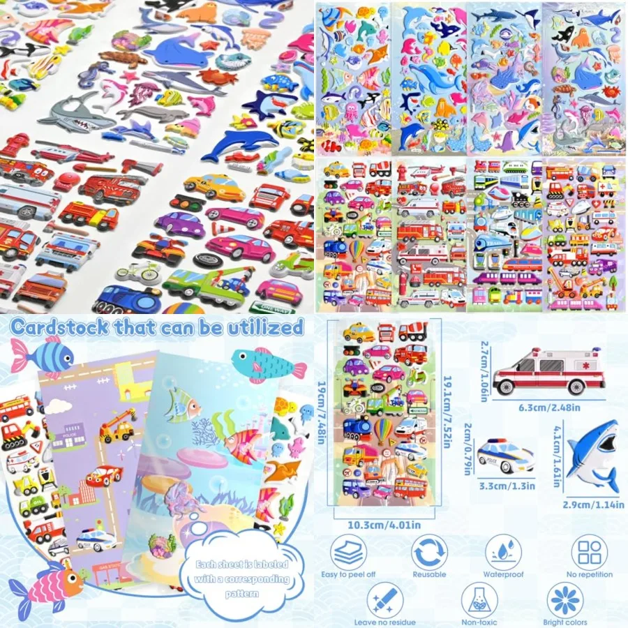 265 PCS 3D Sponge Puffy Stickers for 8 Fun Themes with Ocean Animals Vehicles Waterproof Stickers Ideal for Toddler Crafts Scra
265 PCS 3D Sponge Puffy Stickers for 8 Fun Themes with Ocean Animals Vehicles Waterproof Stickers Ideal for Toddler Crafts Scra