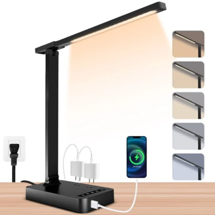 Smart Desk Lamp with 4-in-1 Charging Station 2 AC outlets, Type-C, USB-A Ports,5 Color temperatures and 5 Brightness Levels, Ad
Smart Desk Lamp with 4-in-1 Charging Station 2 AC outlets, Type-C, USB-A Ports,5 Color temperatures and 5 Brightness Levels, Ad