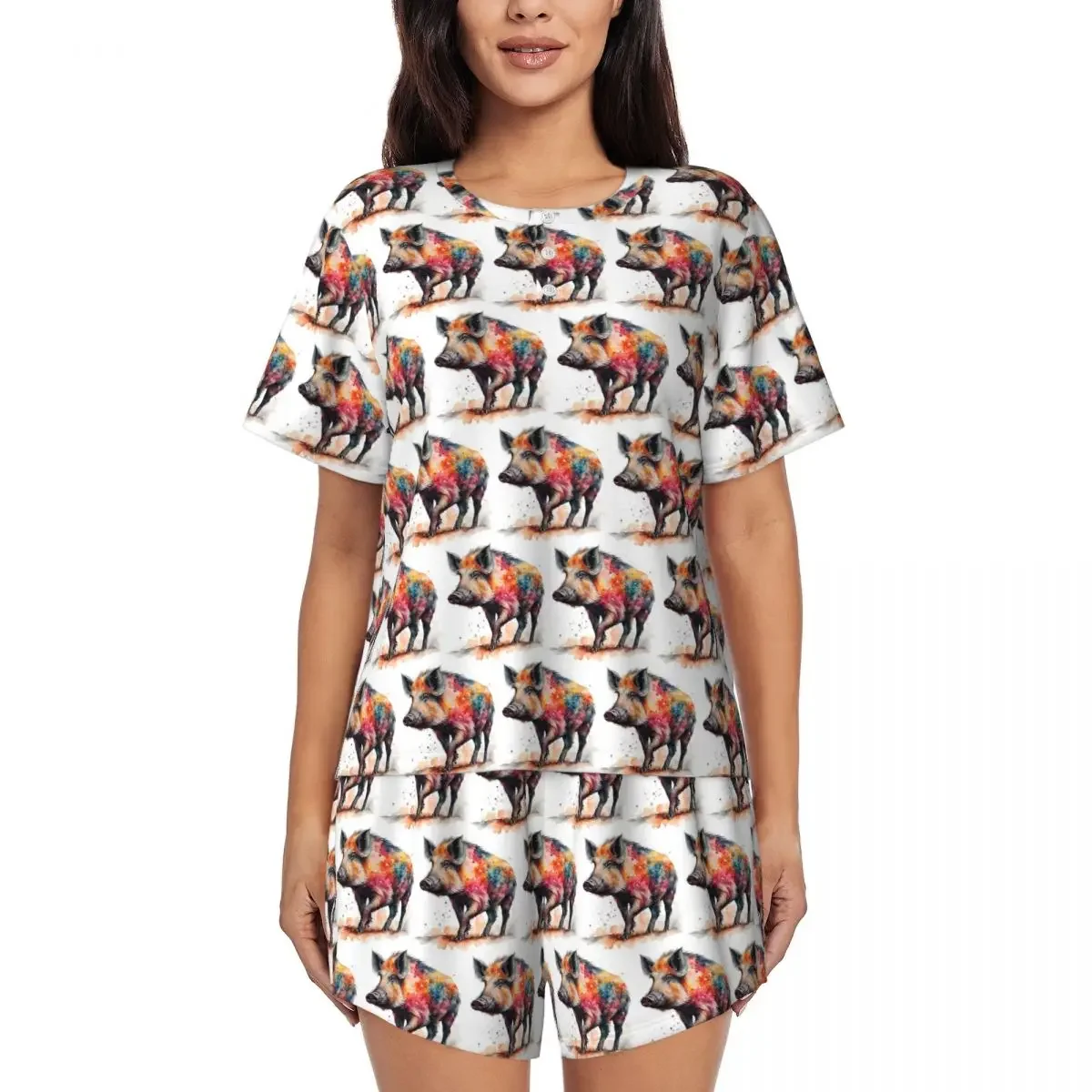 Colorful Watercolor Wild Boar Pig Round Neck Short Sleeve Nightgowns for Sleeping Sleepshirts Women Soft Pajama Set Short Pants
Colorful Watercolor Wild Boar Pig Round Neck Short Sleeve Nightgowns for Sleeping Sleepshirts Women Soft Pajama Set Short Pants