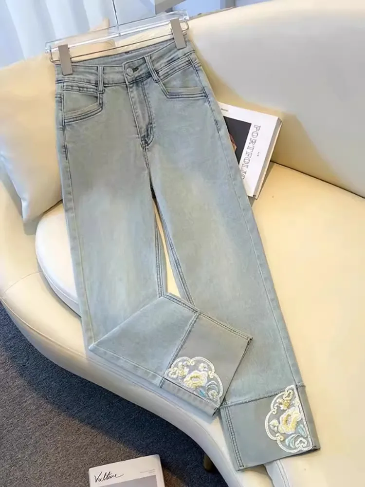 New Chinese Style Women's Jeans Smoke Tube Pants High Waist Straight Leg Patchwork Embroidery Nine Points Autumn Fashion
New Chinese Style Women's Jeans Smoke Tube Pants High Waist Straight Leg Patchwork Embroidery Nine Points Autumn Fashion