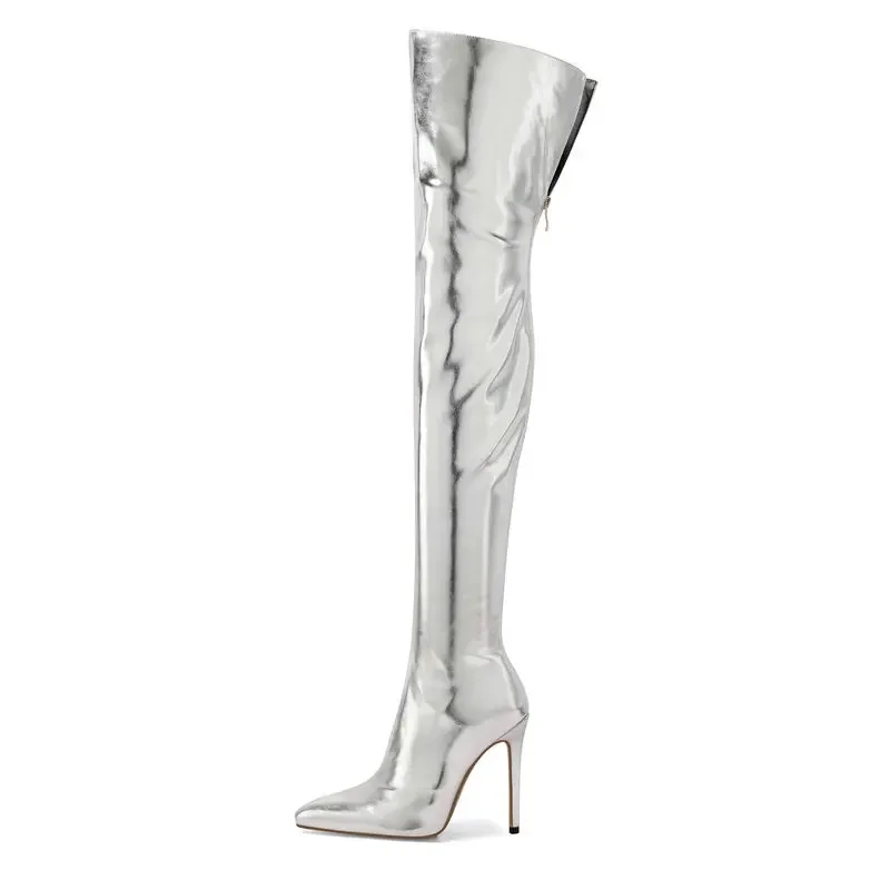 Patent Leather Pink Silver Gold Pointy Toe Overknees Back Zipper Wide Calf Thigh High Stiletto Heels Over-the-knee Stretch Boots
Patent Leather Pink Silver Gold Pointy Toe Overknees Back Zipper Wide Calf Thigh High Stiletto Heels Over-the-knee Stretch Boots