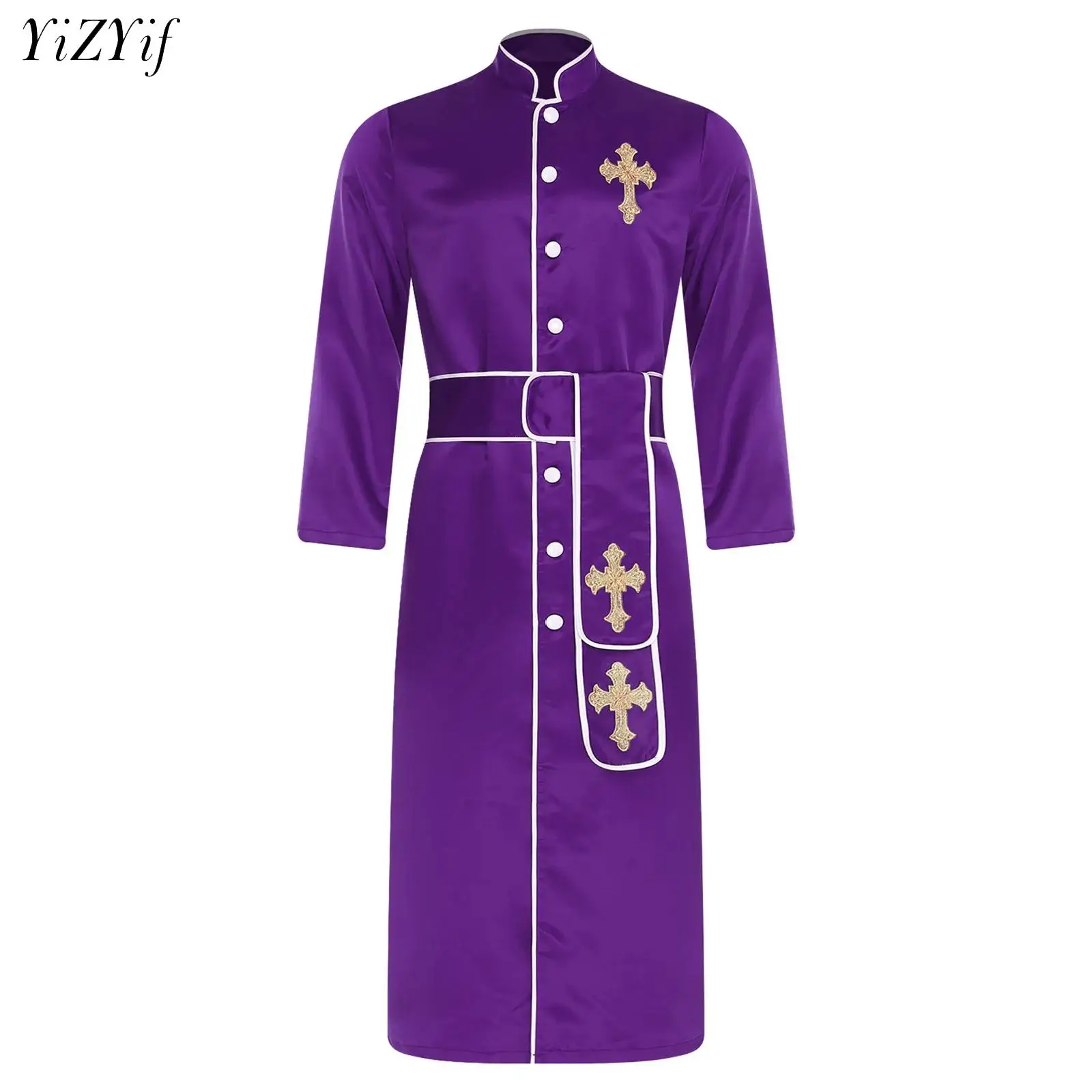 Mens Halloween Priest Clergy Cosplay Costume Cross Embroidery Church Choir Robe Catholic Minister Cassock Vestments with Belt
Mens Halloween Priest Clergy Cosplay Costume Cross Embroidery Church Choir Robe Catholic Minister Cassock Vestments with Belt