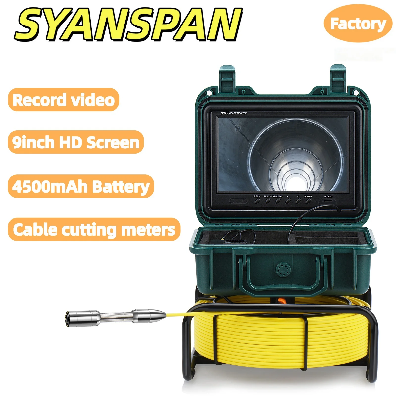 Камера для осмотра эндоскопа DVR Видео SYANSPAN 9-дюймовый экран HD1080P, дренажная промышленная эндоскопическая камера IP68 Водонепроницаемая
Камера для осмотра эндоскопа DVR Видео SYANSPAN 9-дюймовый экран HD1080P, дренажная промышленная эндоскопическая камера IP68 Водонепроницаемая