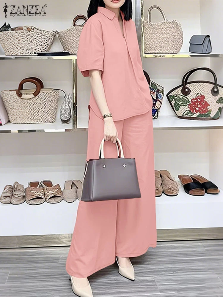 ZANZEA Summer 2PCS Short Sleeve Blouse Pant Sets Women Solid Matching Sets Fashion OL Work Tracksuits Casual Loose Outfits 2025
ZANZEA Summer 2PCS Short Sleeve Blouse Pant Sets Women Solid Matching Sets Fashion OL Work Tracksuits Casual Loose Outfits 2025