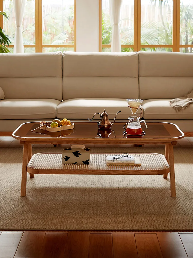 Nordic style movable oak solid wood coffee table small apartment household living room furniture
Nordic style movable oak solid wood coffee table small apartment household living room furniture