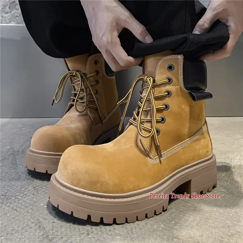 Autumn Winter New Thick Soled Motorcycle Boots Big Round Toe Leather Platform Lace-Up Ankle Boots Outdoor Trendy Men's Shoes
Autumn Winter New Thick Soled Motorcycle Boots Big Round Toe Leather Platform Lace-Up Ankle Boots Outdoor Trendy Men's Shoes