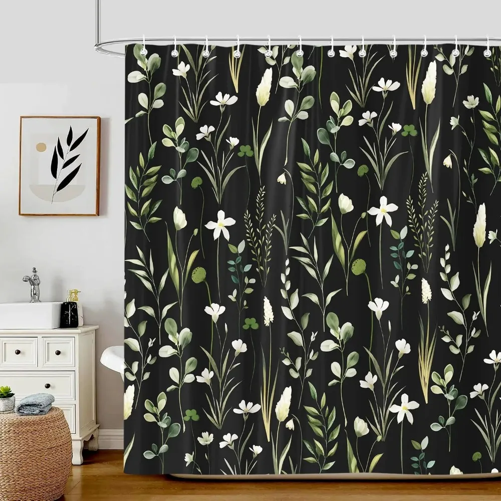 Modern Botanical Floral Shower Curtain, White and Green Wildflower Leaves Waterproof Fabric Curtain
Modern Botanical Floral Shower Curtain, White and Green Wildflower Leaves Waterproof Fabric Curtain