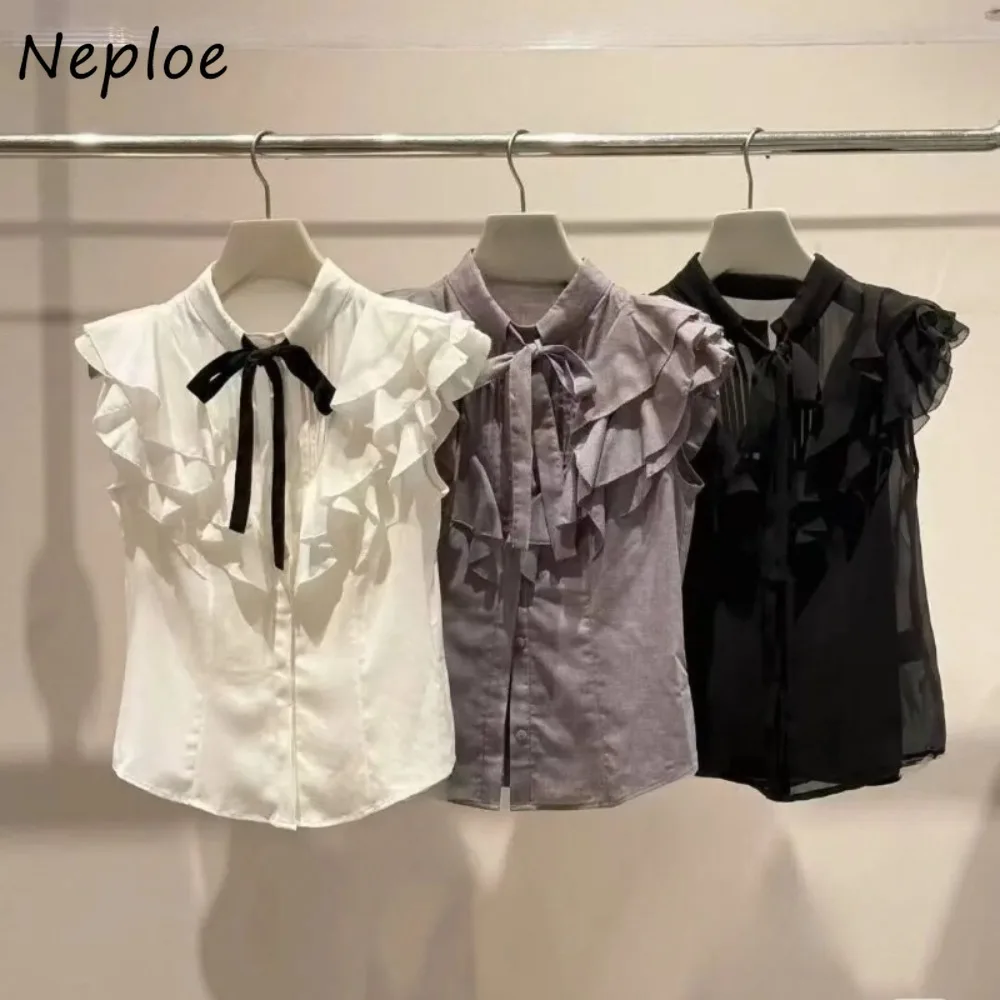 Neploe Ruched Sweet Flying Sleeve Panelled Shirt New Gentle Ruffles Bow Blouses Japan All-match Fresh Preppy Student Blusas
Neploe Ruched Sweet Flying Sleeve Panelled Shirt New Gentle Ruffles Bow Blouses Japan All-match Fresh Preppy Student Blusas