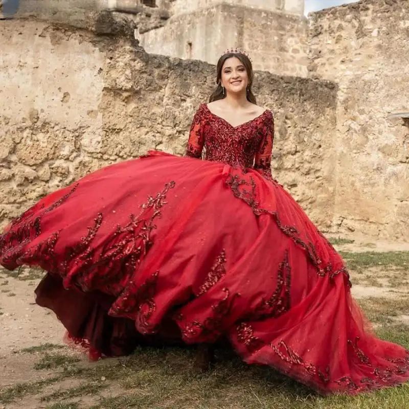 Glittering Red Quinceanera Dresses 3D Flower Birthday Party Prom Princess Ball Gown Vestidos De 15 Anos Corset
Glittering Red Quinceanera Dresses 3D Flower Birthday Party Prom Princess Ball Gown Vestidos De 15 Anos Corset