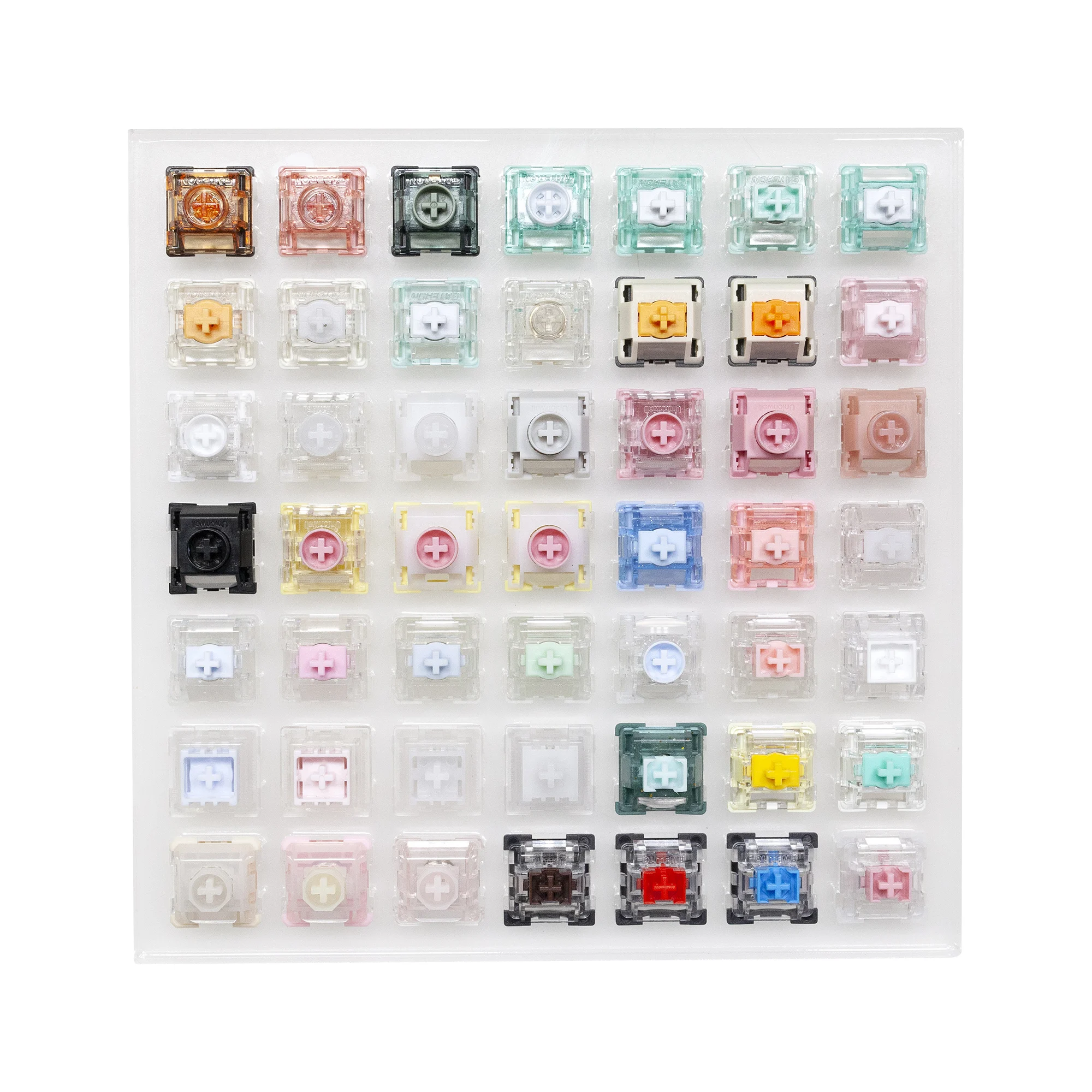 49 Switch Tester switches with blank keycaps acrylic base for mechanical keyboard Unionwell Outemu Gateron Wuque UR Everglide
49 Switch Tester switches with blank keycaps acrylic base for mechanical keyboard Unionwell Outemu Gateron Wuque UR Everglide