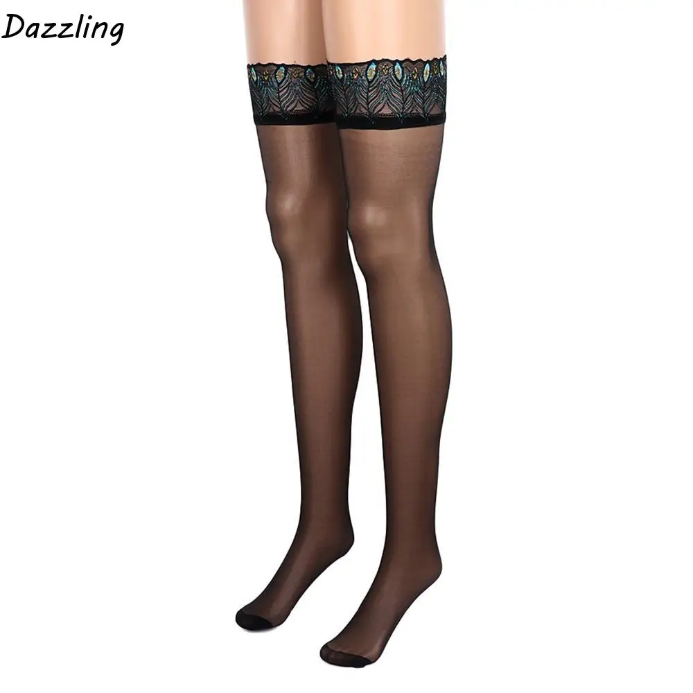 Sexy Elastic Anti Slip Embroidery Lace Leg Lingerie Thigh Highs Over Knee Stockings Striped Peacock Feathers Stocking
Sexy Elastic Anti Slip Embroidery Lace Leg Lingerie Thigh Highs Over Knee Stockings Striped Peacock Feathers Stocking