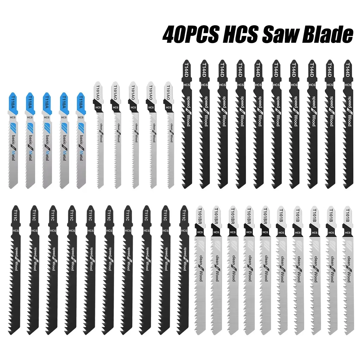 40 Pcs Jig Saw Blade Set T-shank HCS Assorted JigSaw Blades Sharp Fast Cut Down Jigsaw Blade for Wood Metal Plastic Cutting
40 Pcs Jig Saw Blade Set T-shank HCS Assorted JigSaw Blades Sharp Fast Cut Down Jigsaw Blade for Wood Metal Plastic Cutting